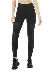 Alo Yoga Alo High Waist Moto Leggings with Mesh Panels Black/Black Glossy Size Small