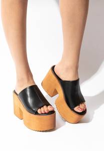 Mata Shoes Chunky Platform heel Black Peep Toe Sandal