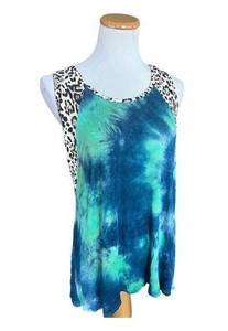 Womens White Birch Boutique Tie Dye & Animal Print Sleeveless Tank Top - Sz S