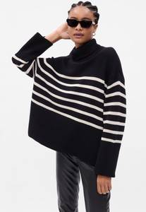 NWT 24/7 Split-Hem Turtleneck Sweater in Black & White Breton Stripe