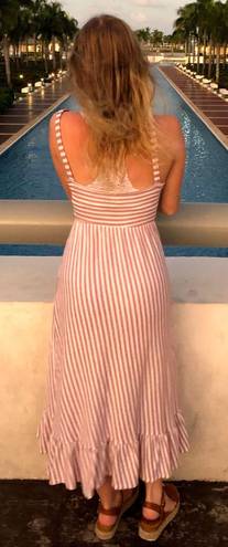 Caution to the Wind Pink And White Striped Dress With Ruffle