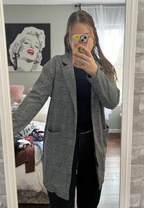 Black and White Plaid Peacoat