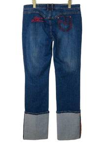 Y2k Vintage Apple Bottoms Jeans Red Cuffed Straight Jeans Size 14 34" NWT