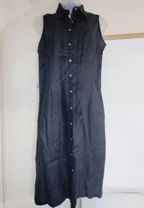 Buttons Casual Corner Black Sleeveless Linen Button Down Collared Dress  Size 6