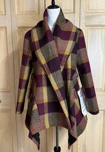 Chicwish Prairie Check Rabato Print NWT Wool Blend Shawl Collar Coat Sz L