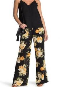 NWT Socialite Black & Yellow Wide Leg Floral Flowy Pants Size Small