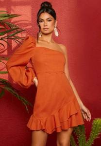 SheIn One Shoulder Ruffle Hem Wrap Dress