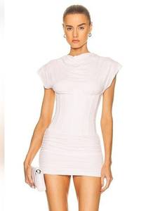 LaQuan Smith Rolled Sleeve Corset Mini Dress in White Size Small