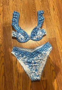 Floral Blue And White Bikini 