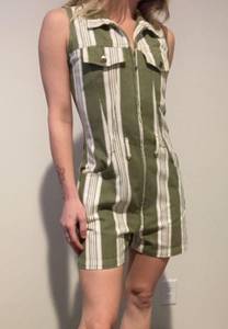 green and white striped collared jumpsuit romper