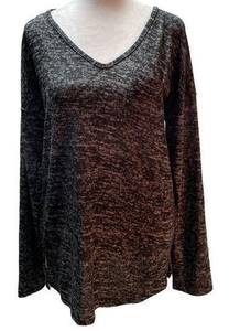 Black & Gray Print Soft Long Sleeve V-Neck Women's Shirt XL