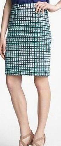 Kate Spade  Judy Check Print Pencil Skirt in Green & Navy Blue Size US 10