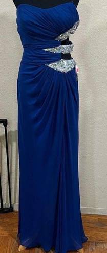 Faviana NWT NEW  7304 blue strapless cutout beaded prom dress