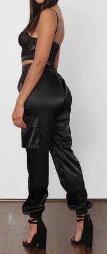 Tic Toc Satin Cargo Joggers High waist Pockets Black Small