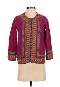 Anna Sui James Coviello Vintage Pink Embroidered Lattice Trim Cardigan Small