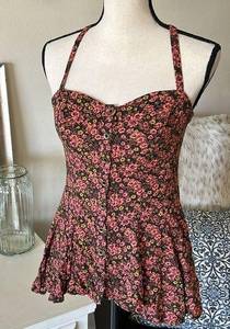 Free People  rare Vtg Jenna's ditzy Floral button down Babydoll peplum Tank small