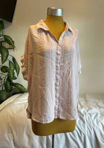 Time & Tru  pink striped oversized Flowy button up shirt