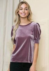 NEW Acting Pro Mauve Velvet Top with Short Banded Puff Sleeves Plus Size 1X