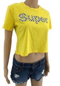 Riot Queen LARGE Y2K Womens Yellow Super Grunge Mallgoth Crop Top Tee Crew Neck