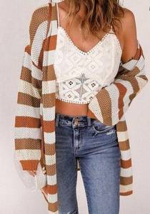 Fall Open Front Striped Cardigan 2XL