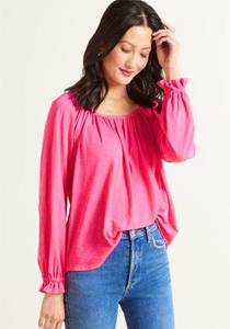 NWT Sundry Bright Pink Gathered Raglan Top