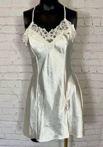 Linea Donatella White Beaded Nightgown Lingerie Satin Babydoll Medium