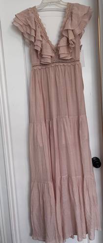 Aura Ruffle V-Neck Pale Pink Maxi Dress