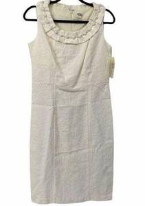 Sangria Off White Sleeveless Beaded Neckline Dress