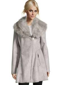 Catherine Malandrino Gray faux suede and fur Collar jacket coat Gorgeous. Medium