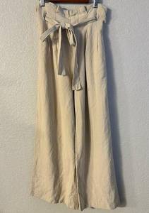 Etophe Studios Linen Blend Neutral Paperbag Wide Relaxed Leg Pants Tie Waist S