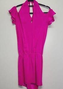 Barbie Pink 100% Silk V-Neck Off Shoulder Dress Size Large