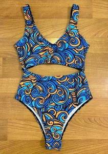 Trippy Blue & Orange Swirl Cut-Out Festival One-Piece