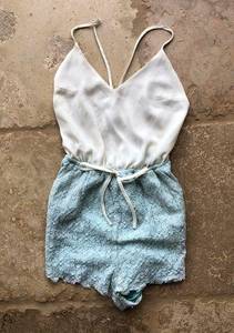 Cals Like New Lacy and Silk Open Back Romper Sz S