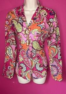 PINK PAISLEY 100% COTTON BUTTON UP LONG SLEEVE TOP SIZE S EUC D59