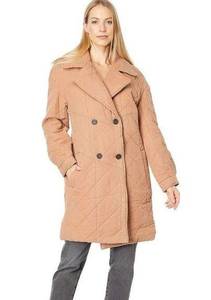 Avec Les Filles Washed Double-Breasted Quilted Peacoat in Camel Size XS