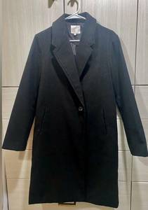 Oversized Lined GB Single-Breasted Wool Coat with Pockets - Black - WOMEN’S LG