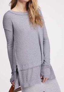 Free People NWT-  North Shore Waffle Top- Storm Grey XS