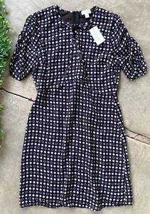 Maison Jules Swiss Polka Dot Ruched Sleeve Dress Black Purple Size 2