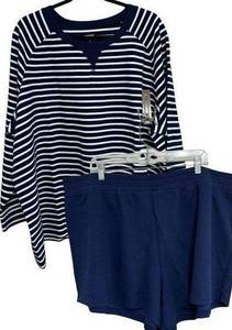 Lands’ End TWO-PIECE SET Nautical Waffle Knit in Navy Blue and White - Size 3X