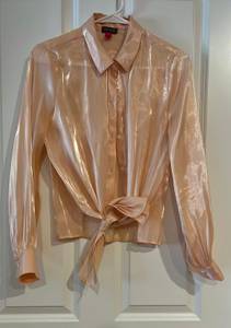 Camuto Pink Satin Front Tie Button Down