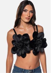 Black Flower Crop Top