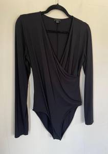 Factory black faux wrap bodysuit stretch women’s size M