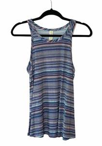 Blue Multicolor Striped Racerback Athletic Tank Top