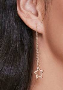 Anthropologie Gold Silver Rhinestone Star Threader Drop Earrings