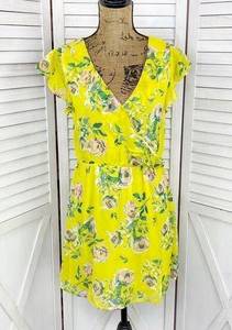 Prince & Fox Aeropostale Floral Ruffle Surplice Dress Yellow Peach Medium