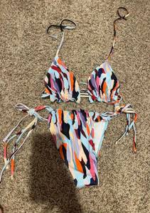 Multi Colored Paint Stroke Ruffle  Bikini