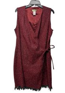 The Territory Ahead Nordstrom burgundy red tweed Fringed Wrap Dress size 12