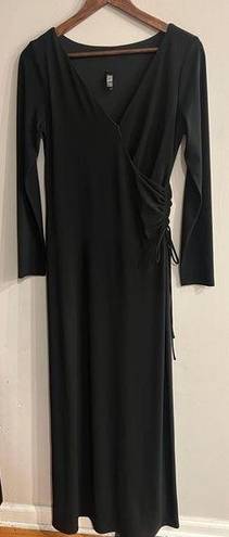 Laundry by Shelli Segal  Black Long Sleeve V-Neck Faux Wrap Size Tie Ruched Dress