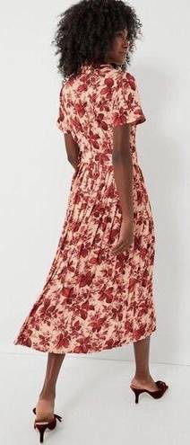 Tuckernuck  NEW Dress Floral Pleated Belted Midi Dress Azzurra Red Size XS