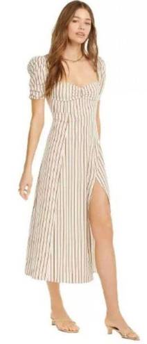 Danielle Bernstein White Striped Midi Length Dress Puff Sleeves Size 10